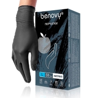 Benovy, Нитриловые перчатки одноразовые размер L Чёрные , 50 пар/уп.
